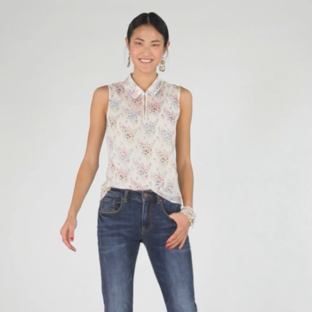 Cabi Floral Top Sleeveless Ivory Size Small Blouse